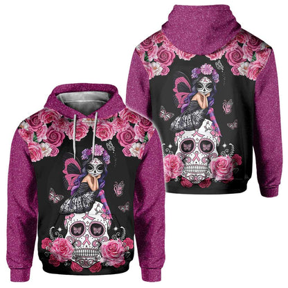Sugar Skull Pink Ribbon - Breast Cancer Awareness All Over T-shirt and Hoodie 0822