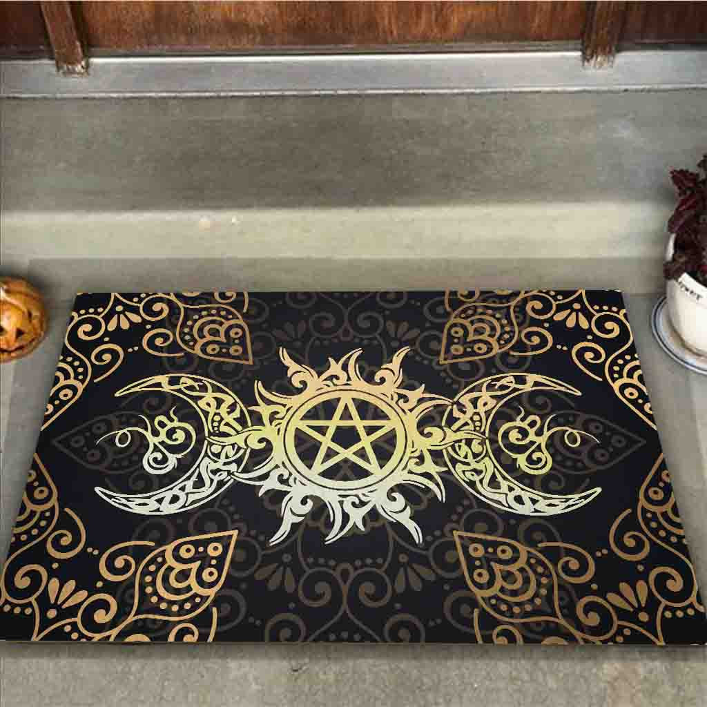 Triple Moon Pentagram Wicca - Witch Doormat 0822