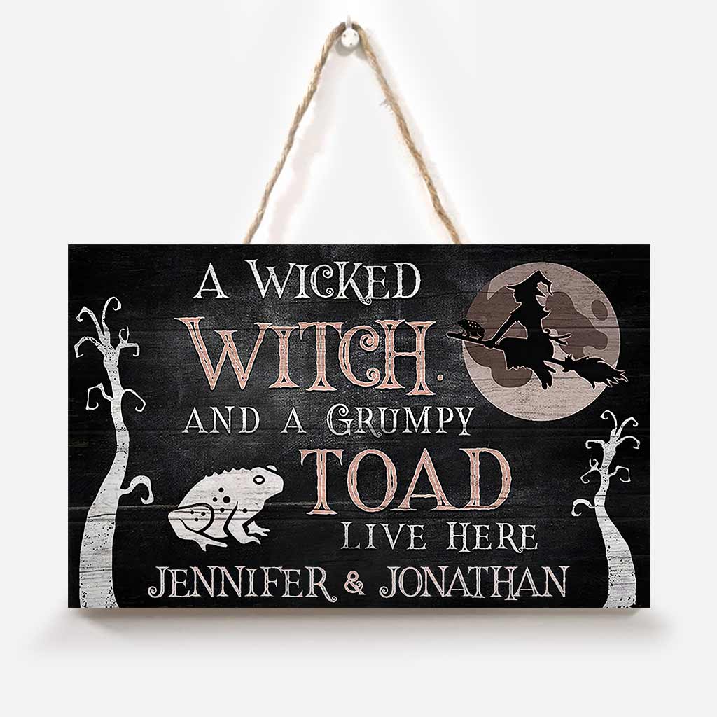 Wicked Witch Grumpy Toad Live Here - Personalized Witch Horizontal Rectangle Wood Sign