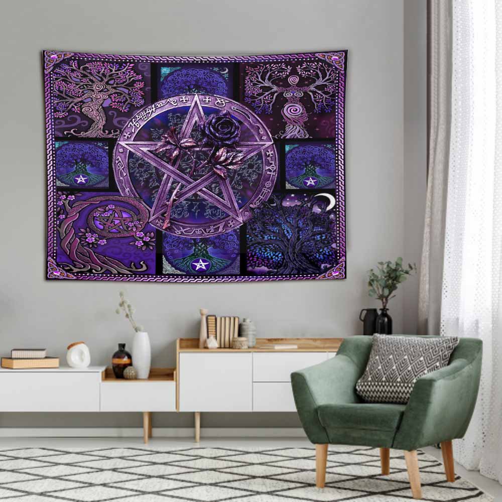 Magical Witch Pentagram Roses - Witch Wall Tapestry