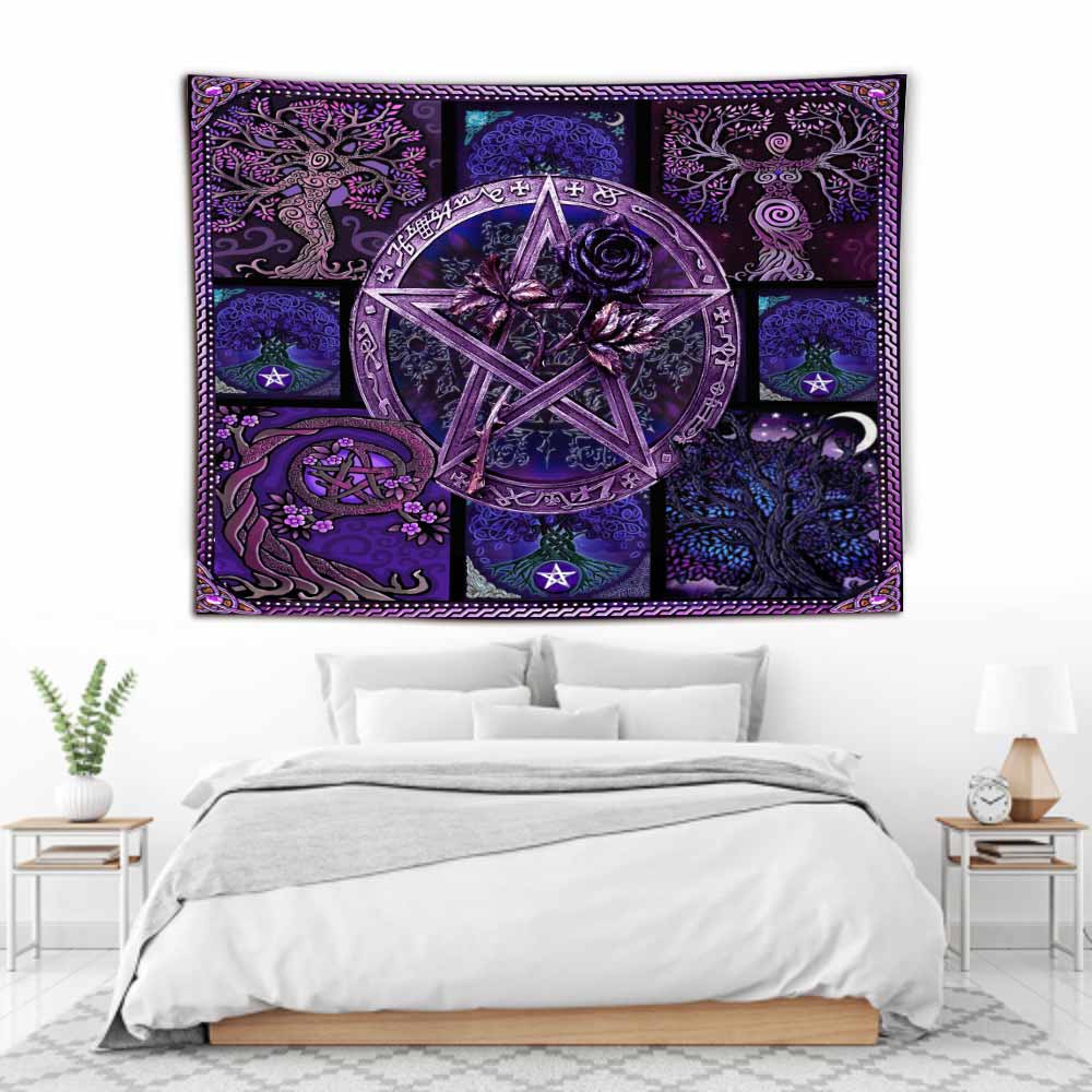 Magical Witch Pentagram Roses - Witch Wall Tapestry