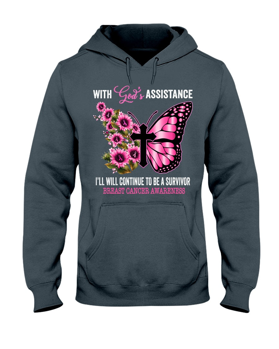 I Will Continue To Be A Survivor With God's Assistance - Breast Cancer Awareness T-shirt and Hoodie 0822