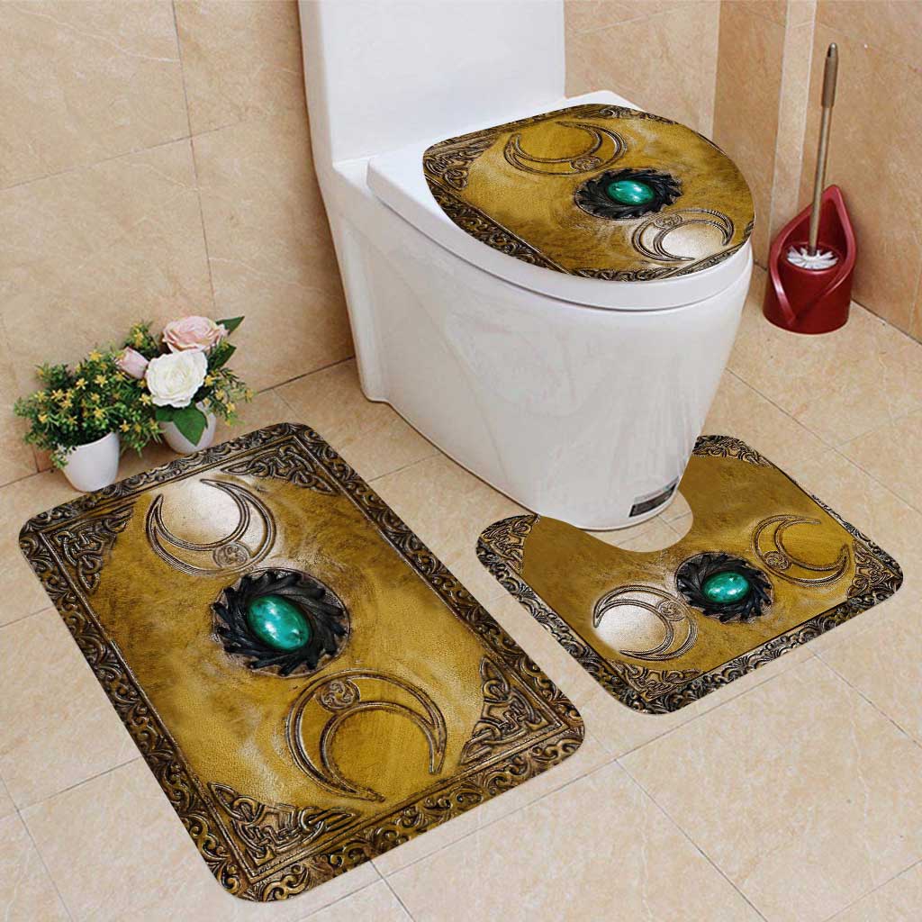 Witch - Bathroom Curtain & Mats Set With Leather Pattern Print