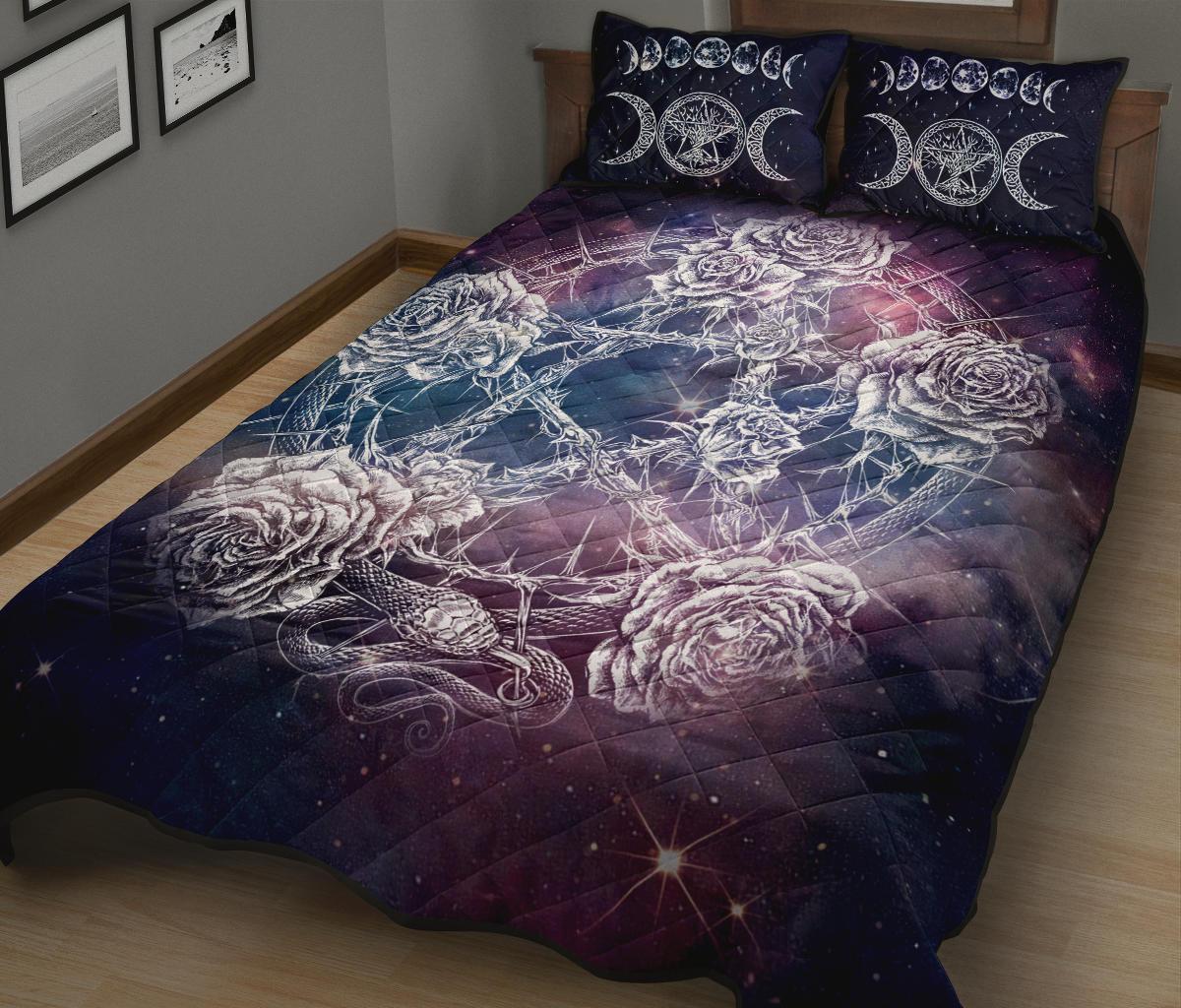 Pentacle Roses Wicca - Witch Quilt Set 0822