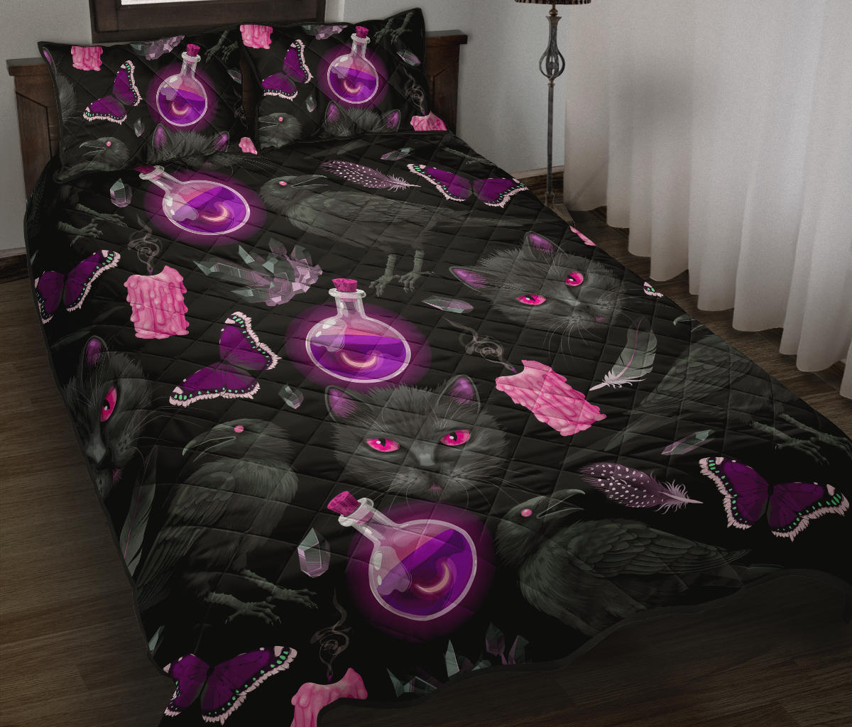 Occult Cat Witch Pattern - Witch Quilt Set 0822
