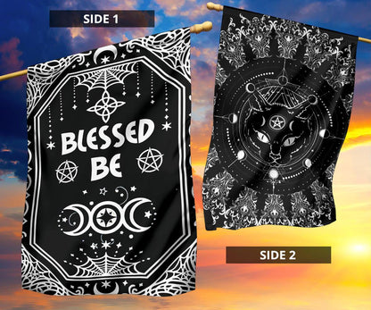 Blessed Be Cat Wicca - Witch House Flag 0822