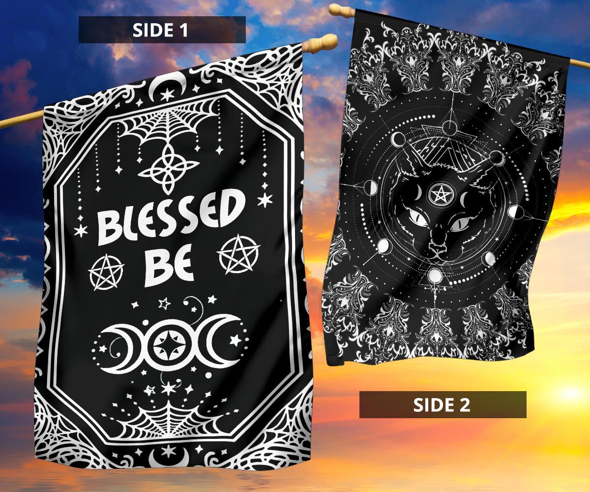 Blessed Be Cat Wicca - Witch House Flag 0822