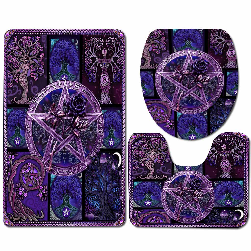 Witch Pentagram Roses - 3 Pieces Bathroom Mats Set