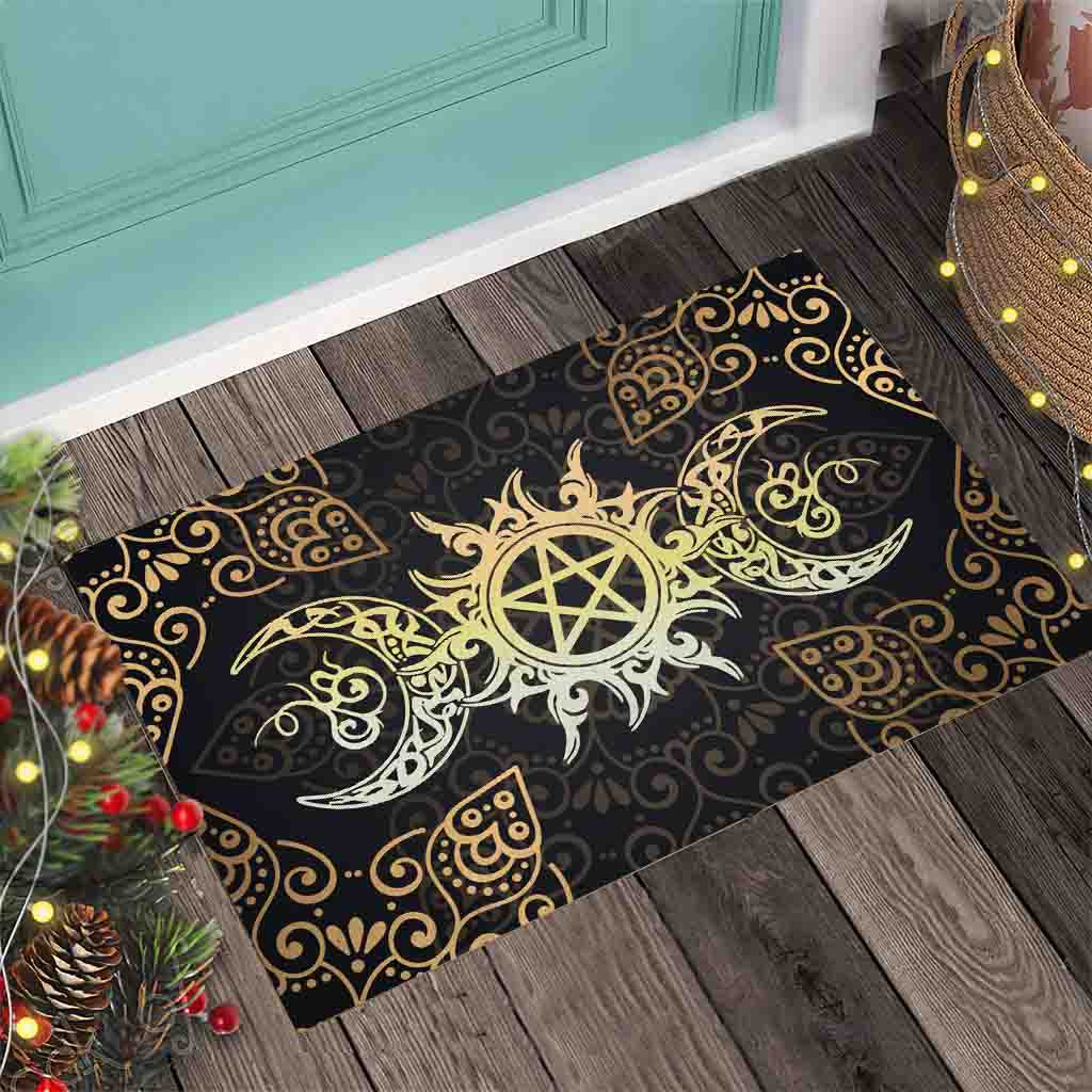 Triple Moon Pentagram Wicca - Witch Doormat 0822