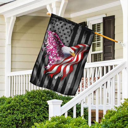 Pink Ribbon Eagle American Flag - Breast Cancer Awareness House Flag 0822