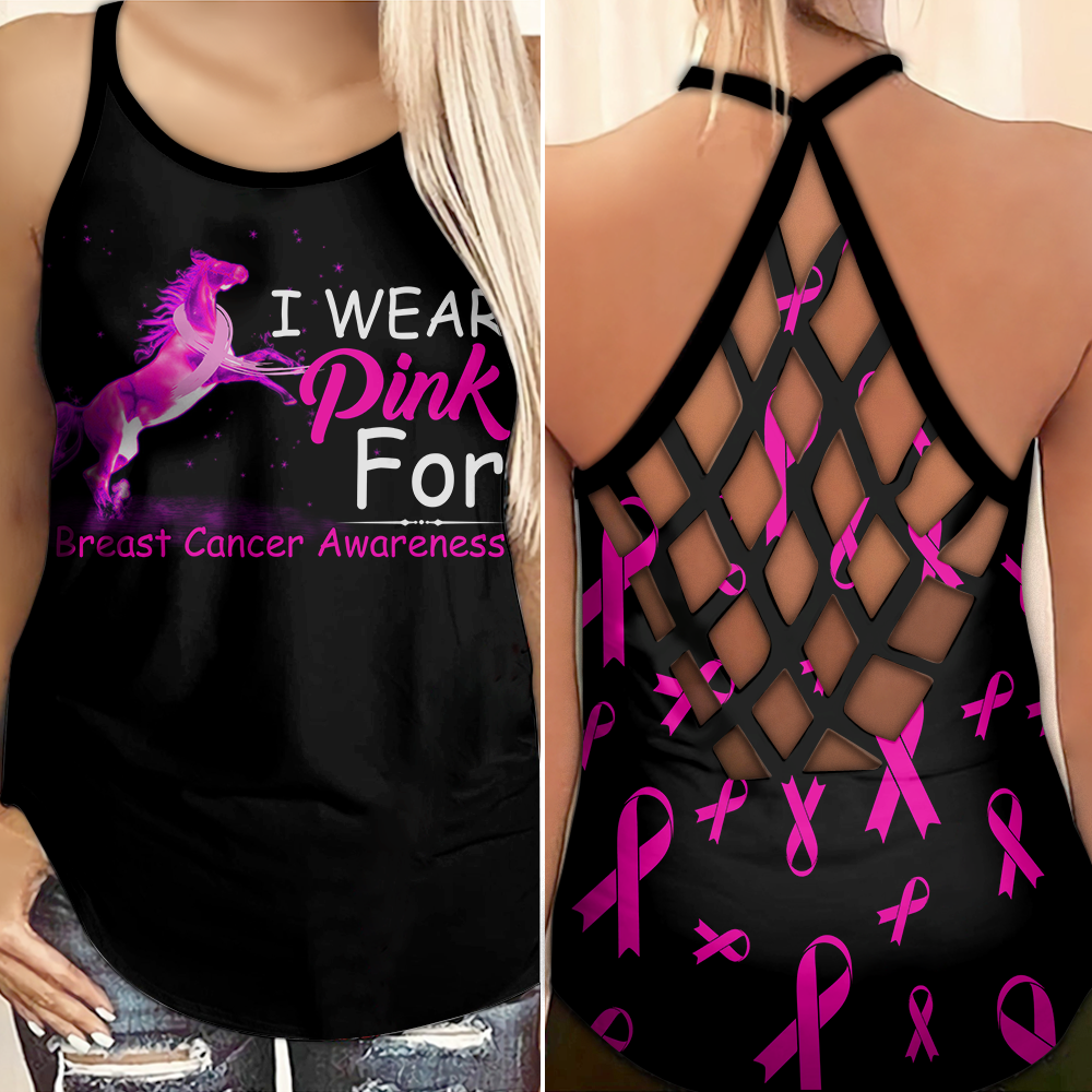 I Wear Pink For Breast Cancer - Breast Cancer Awareness Cross Tank Top 0722