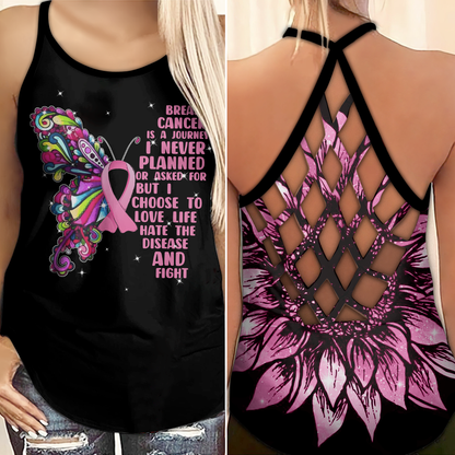 Breast Cancer Is A Journey - Breast Cancer Awareness Cross Tank Top 0722