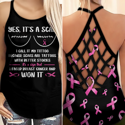 Yes It's A Scar - Breast Cancer Awareness Cross Tank Top 0722