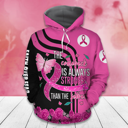 The Comeback Is Always Stronger - Breast Cancer Awareness All Over T-shirt and Hoodie 0822