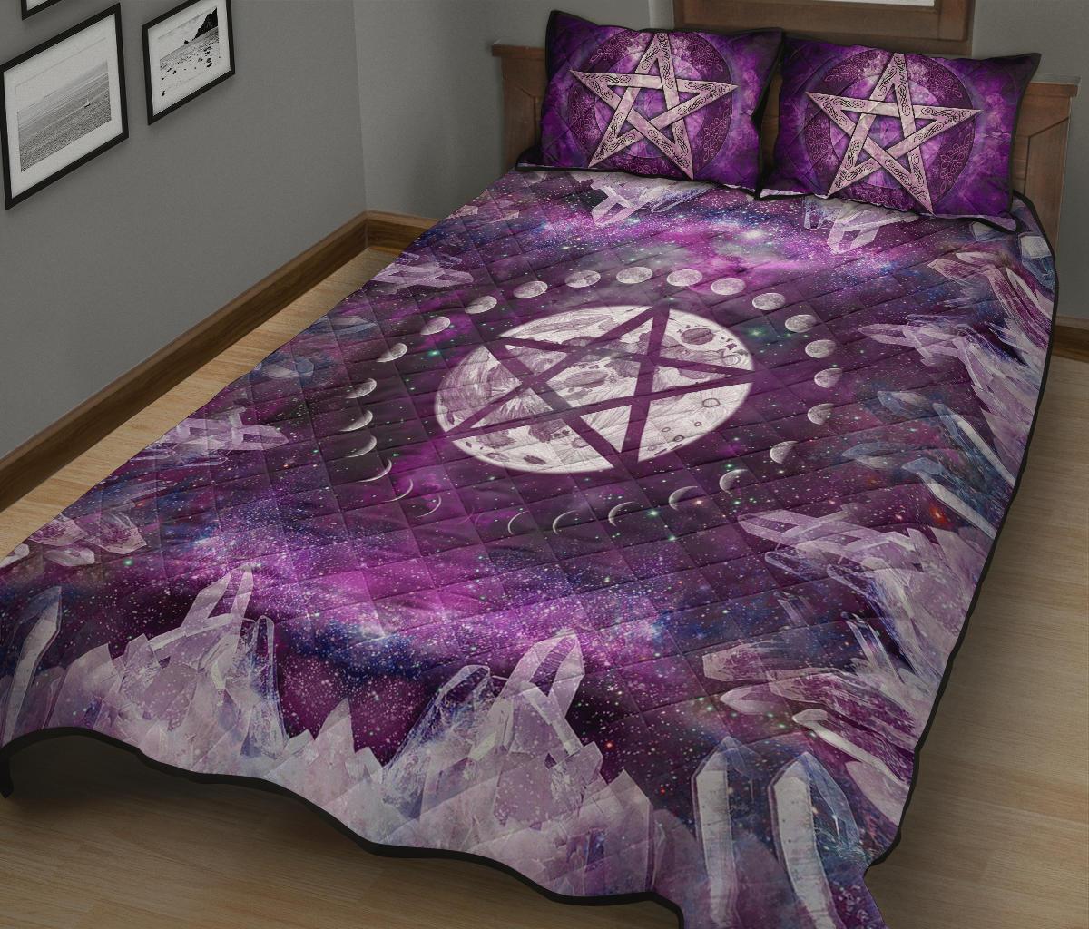 Pentagram Moon Crystal Wicca - Witch Quilt Set 0822