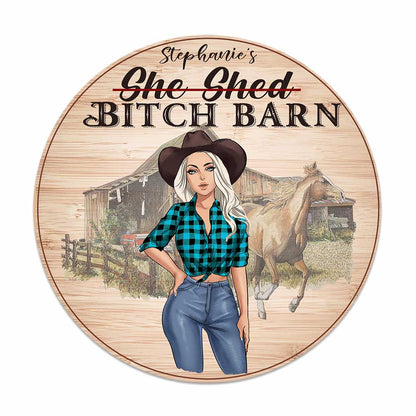 Horse Girl Barn - Personalized Round Wood Sign