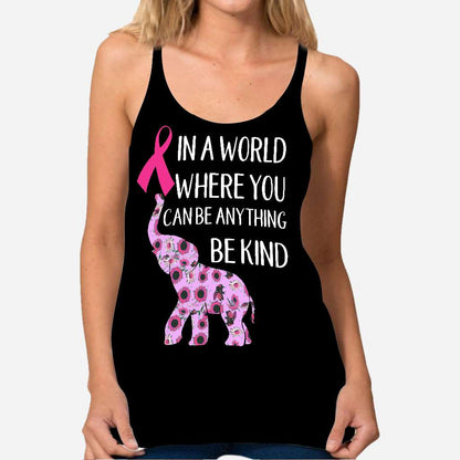 In A World Where You Can Be Anything Be Kind - Breast Cancer Awareness Cross Tank Top 0722