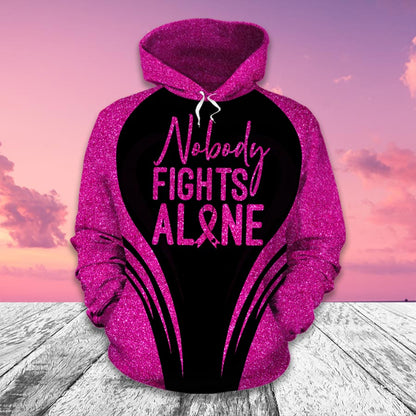 Nobody Fights Alone - Breast Cancer Awareness All Over T-shirt and Hoodie 0822