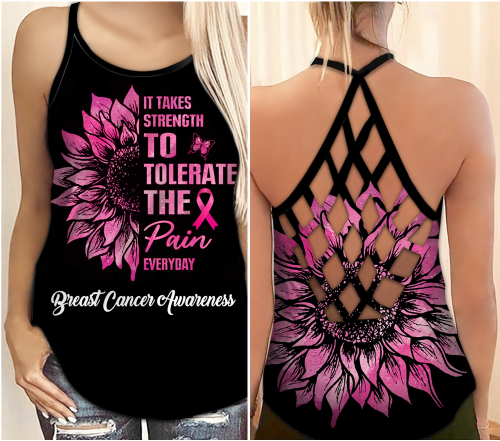 It Takes Strength - Breast Cancer Awareness Cross Tank Top 0722