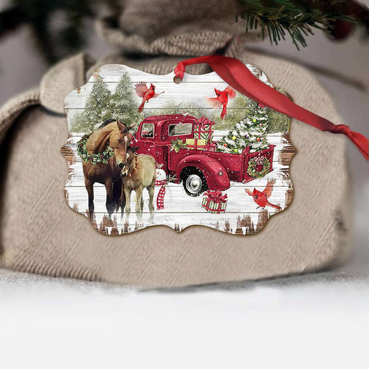 Horses And Red Truck - Horse Ornament (Printed On Both Sides) 1022