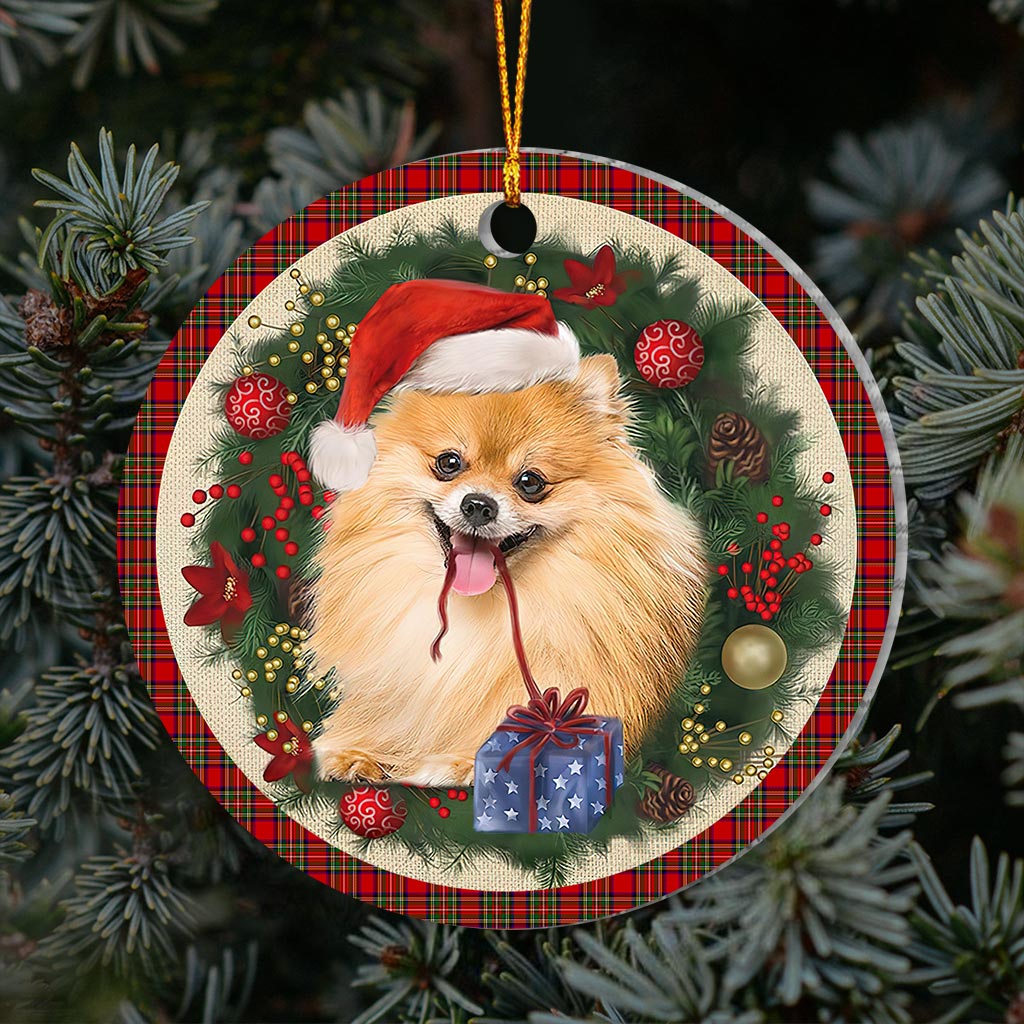 Pomeranian Red Christmas Wreath - Dog Ornament (Printed On Both Sides) 1122