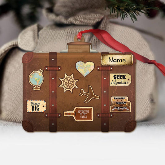 Let's Travel The World - Personalized Christmas Travelling Ornament (Printed On Both Sides)