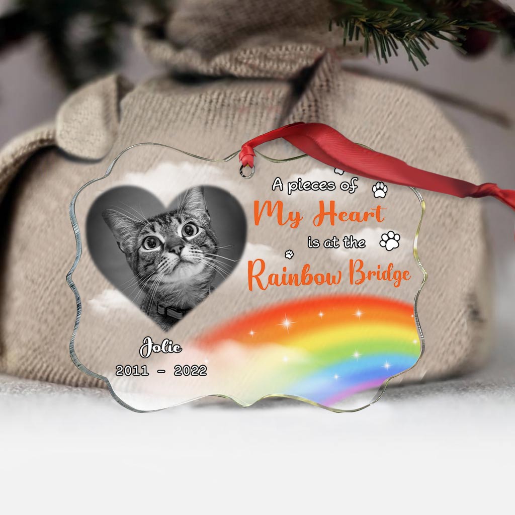 A Piece Of My Heart Is At The Rainbow Bridge - Personalized Christmas Cat Transparent Ornament