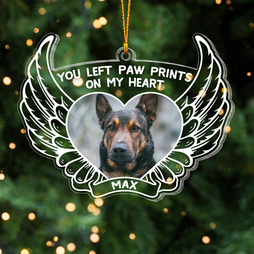 You Left Paw Prints On My Heart - Personalized Christmas Dog Transparent Ornament