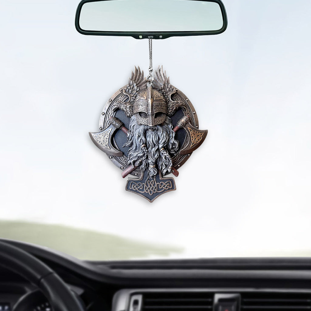 Viking Berserker Twin Axe - Viking Car Ornament (Printed On Both Sides)