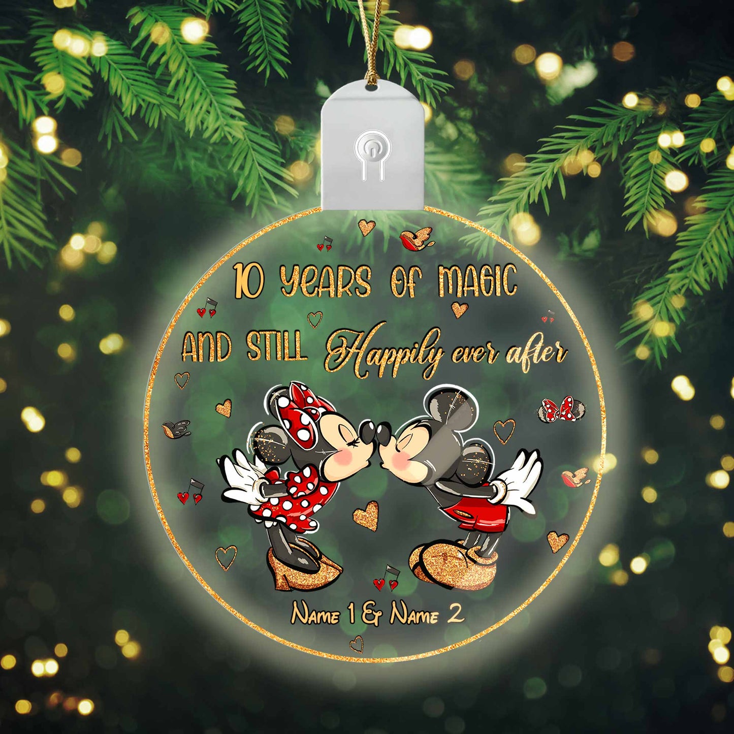 Still Happily Ever After - Personalized Christmas Mouse Round Led Acrylic Ornament