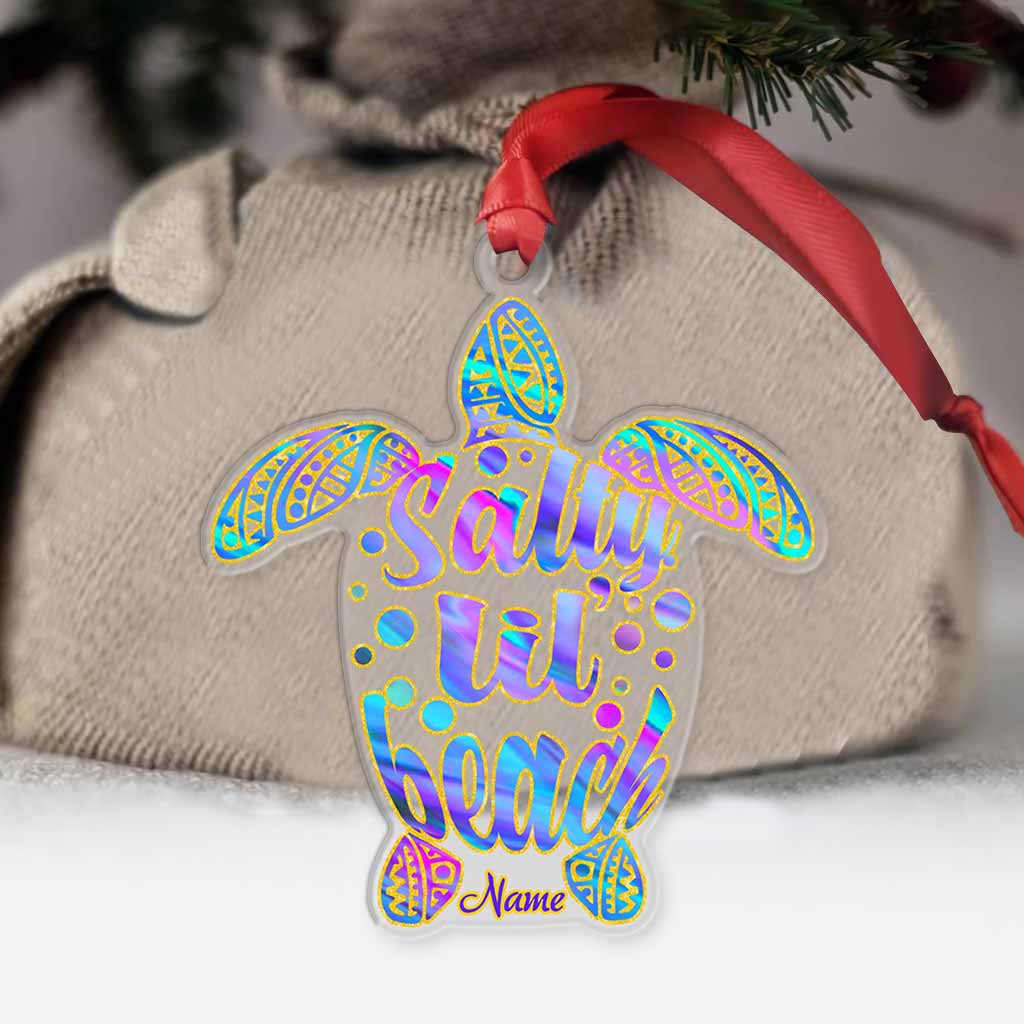 Salty Lil' Beach - Personalized Turtle Transparent Ornament