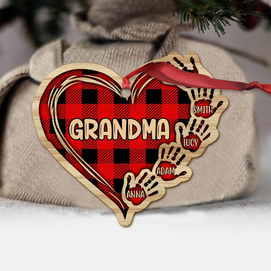 Grandma Mom Heart Hand Print - Personalized Christmas Grandma Ornament (Printed On Both Sides)