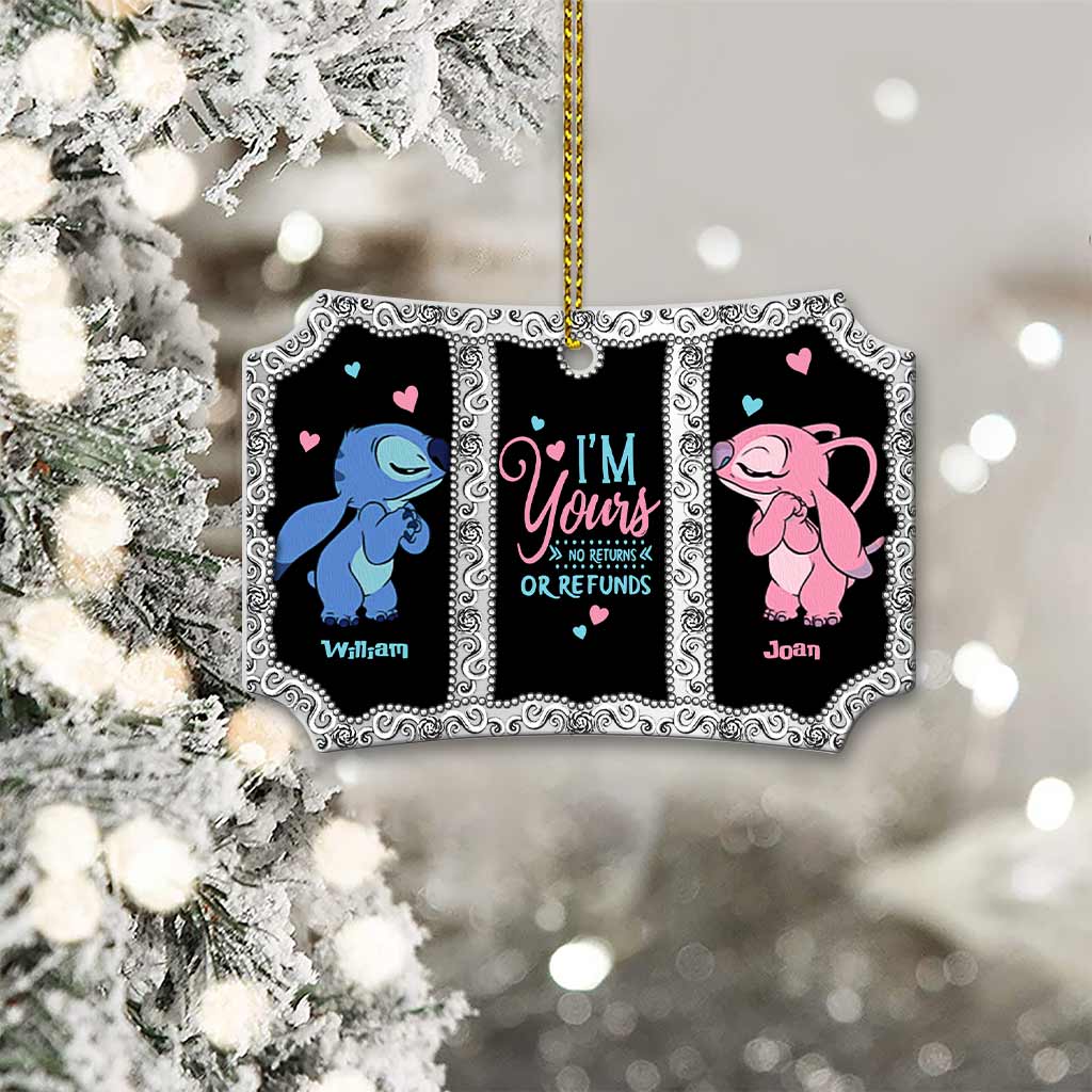 I'm Yours No Returns Or Refunds - Personalized Christmas Ohana Scalloped Aluminium Ornament (Printed On Both Sides)
