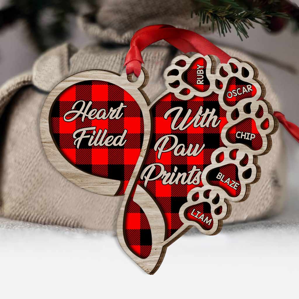 Heart Filled With Paw Prints - Personalized Dog Layered Wood Ornament