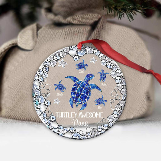 Turtley Awesome Grandma - Personalized Christmas Grandma Transparent Ornament With 3D Pattern Printed