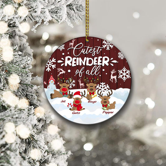 Cutest Reindeer Of All - Personalized Grandma Round Aluminium Ornament (Printed On Both Sides)