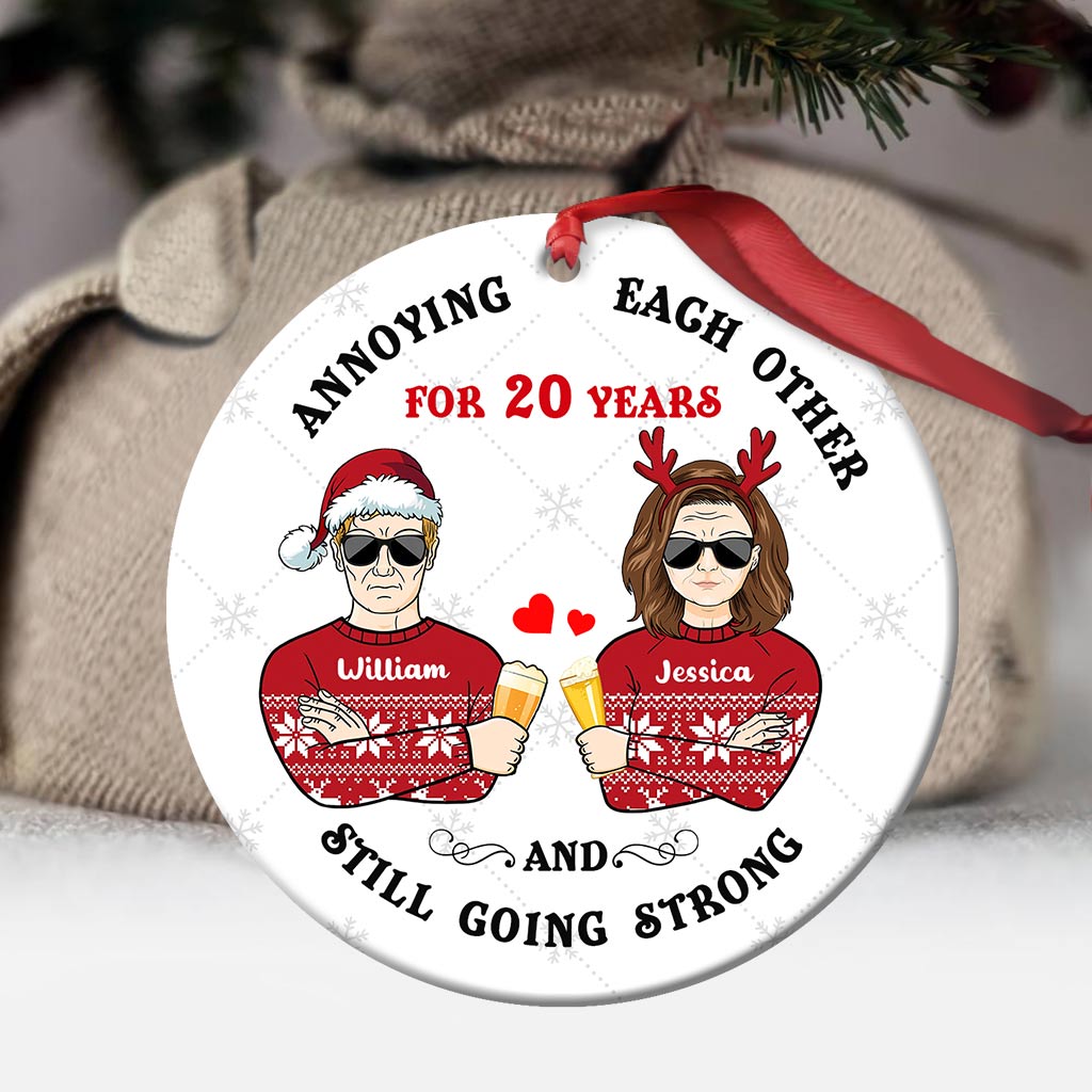 Annoying Each Other - Personalized Christmas Couple Ornament (Printed On Both Sides)