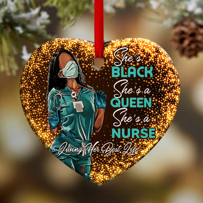 Nurse Black Queen Living Her Best Life Nurse - Heart Aluminium Ornament (Printed On Both Sides) 1122