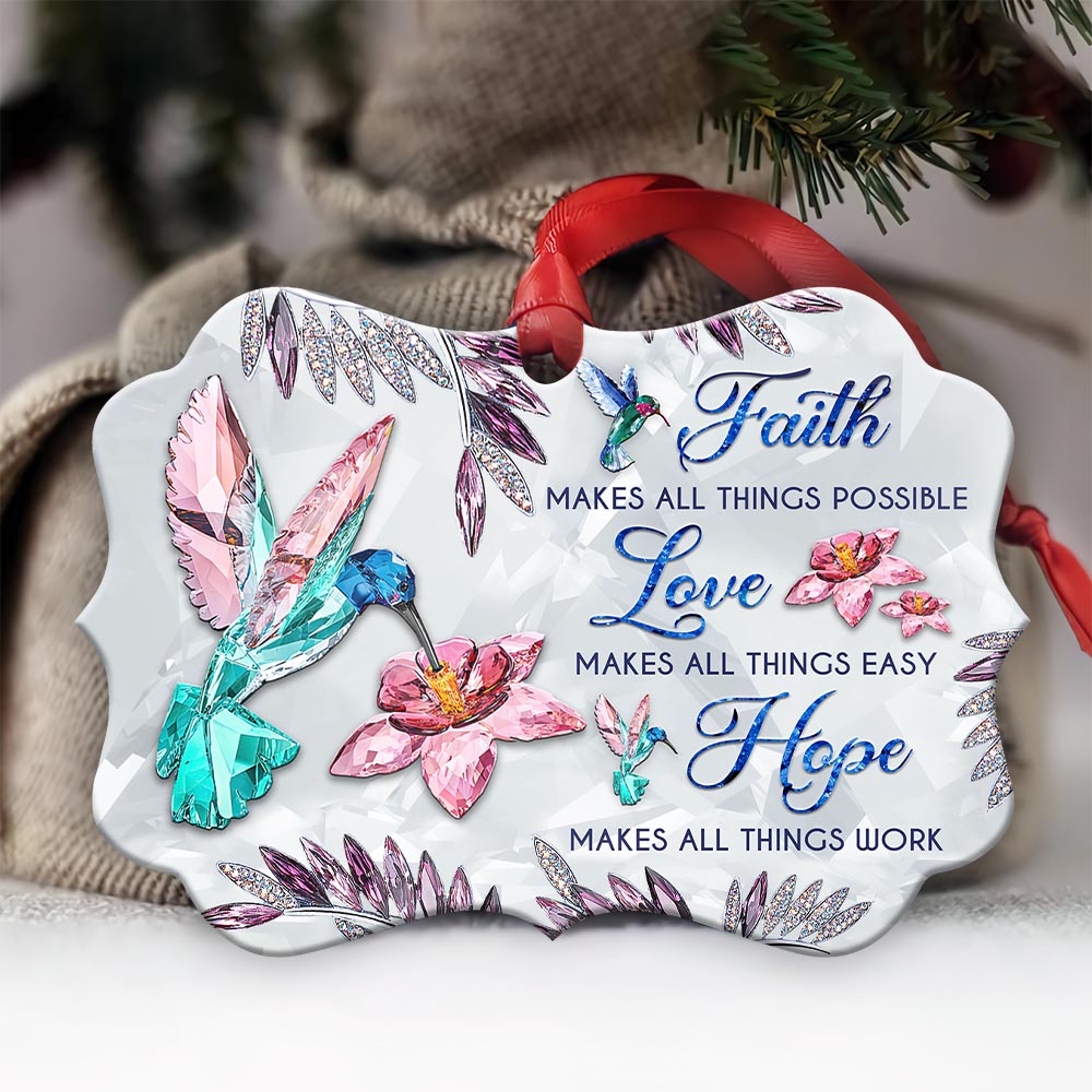 Hummingbird Faith Hope Love Christian - Medallion Aluminium Ornament (Printed On Both Sides) 1122