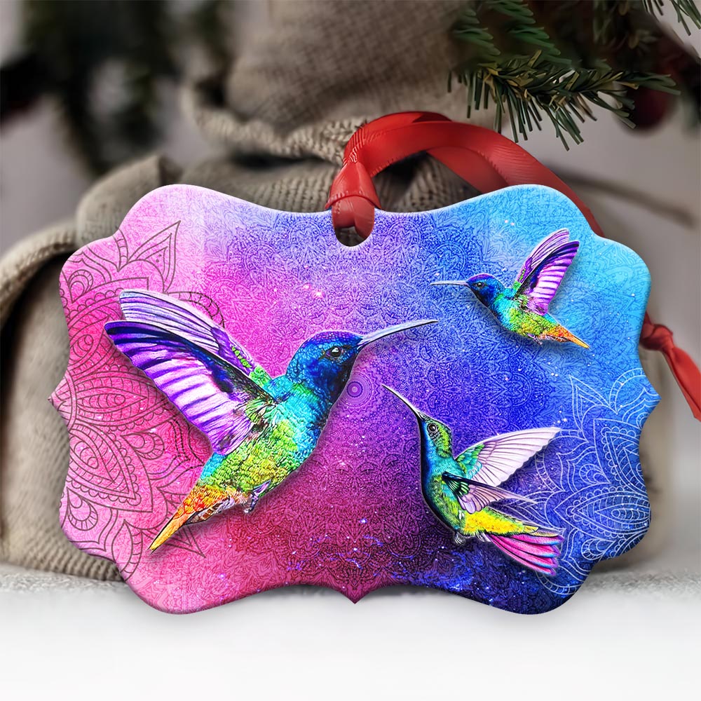 Hummingbird Rainbow Mandala Colorful Hummingbird - Medallion Aluminium Ornament (Printed On Both Sides) 1122