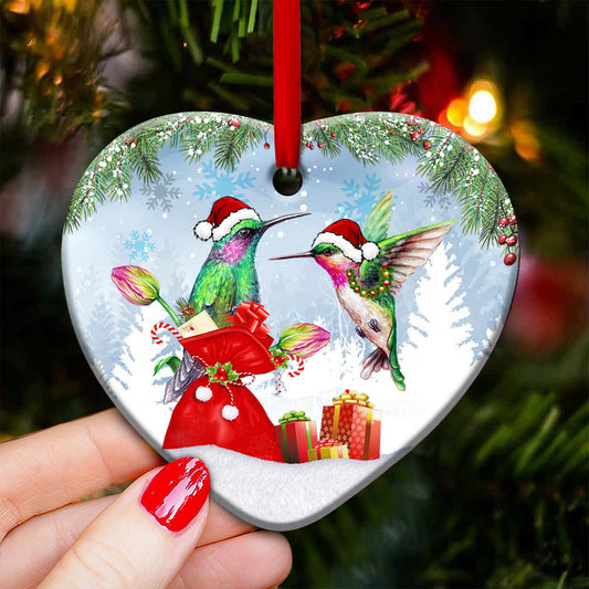 Hummingbird Christmas Couple Hummingbird - Heart Aluminium Ornament (Printed On Both Sides) 1122