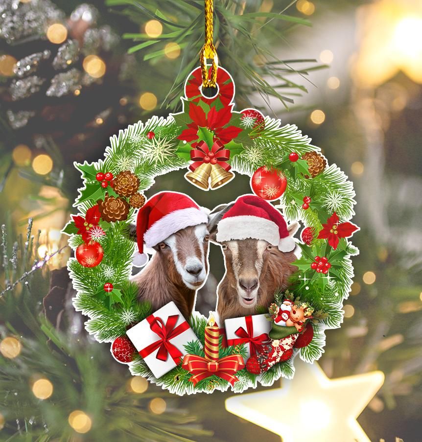 Goats Christmas Wreath - Goat Ornament (Printed On Both Sides) 1122