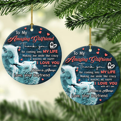Wolf Couple To My Amazing Girlfriend I Love You Wolf - Round Aluminium Ornament (Printed On Both Sides) 1122