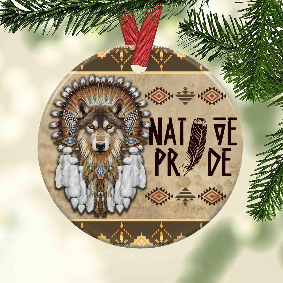 Native American Wolf Native Pride American Indian - Round Aluminium Ornament (Printed On Both Sides) 1122