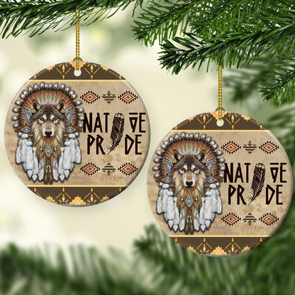 Native American Wolf Native Pride American Indian - Round Aluminium Ornament (Printed On Both Sides) 1122