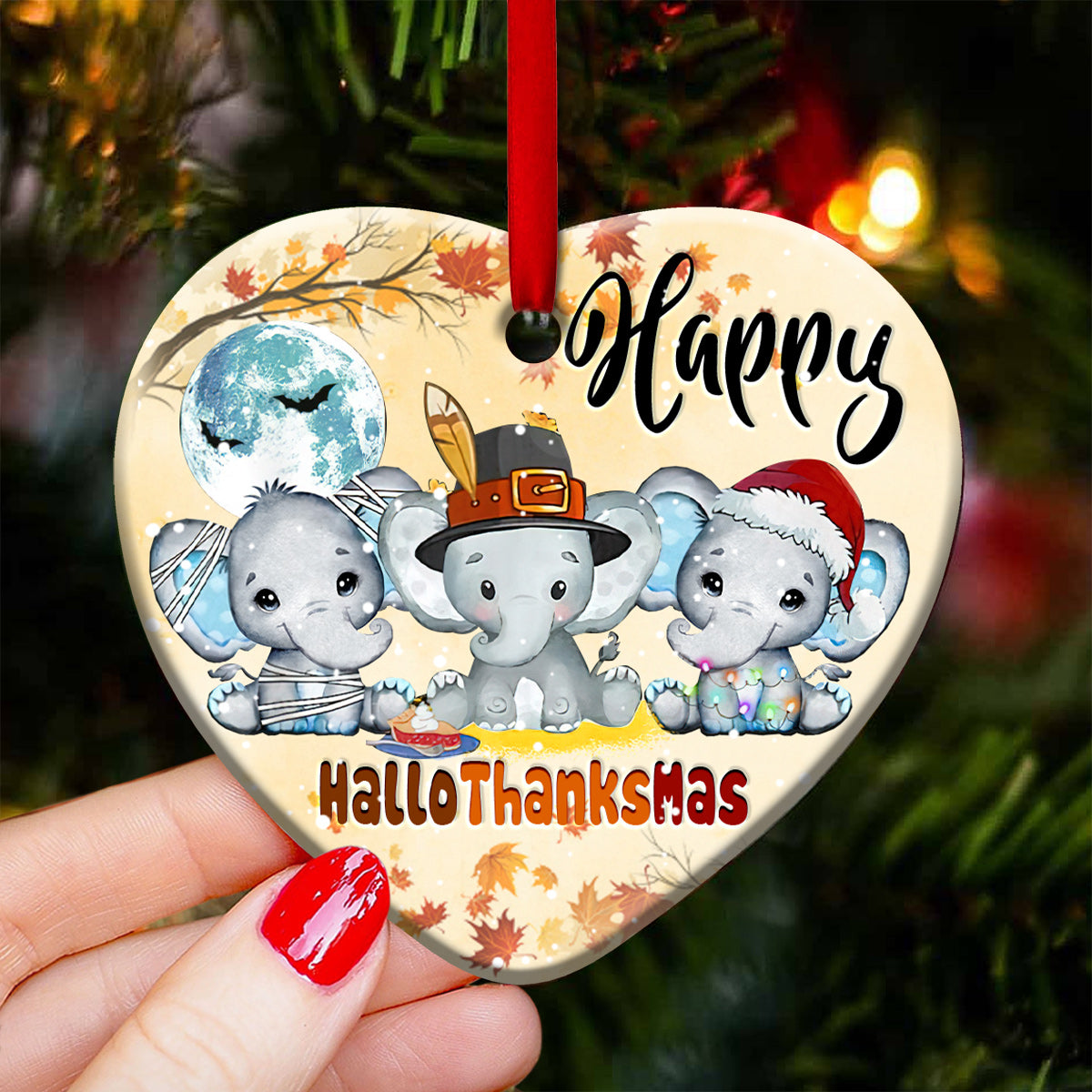 Elephant Happy HalloThanksMas - Elephant Ornament (Printed On Both Sides) 1122
