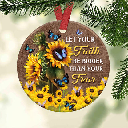 Sunflower Faith Bigger Than Your Fear Butterfly - Christian Ornament (Printed On Both Sides) 1122