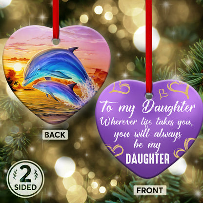 Dolphin To My Daughter Sunset - Dolphin Ornament (Printed On Both Sides) 1122