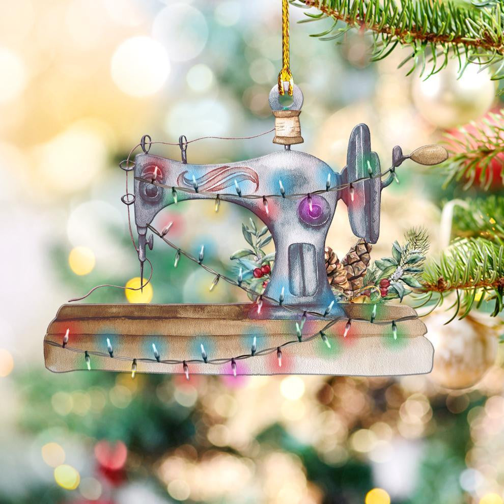 Lovely Sewing Machine Colorful Lights Happy Xmas Day - Sewing Ornament (Printed On Both Sides) 1122
