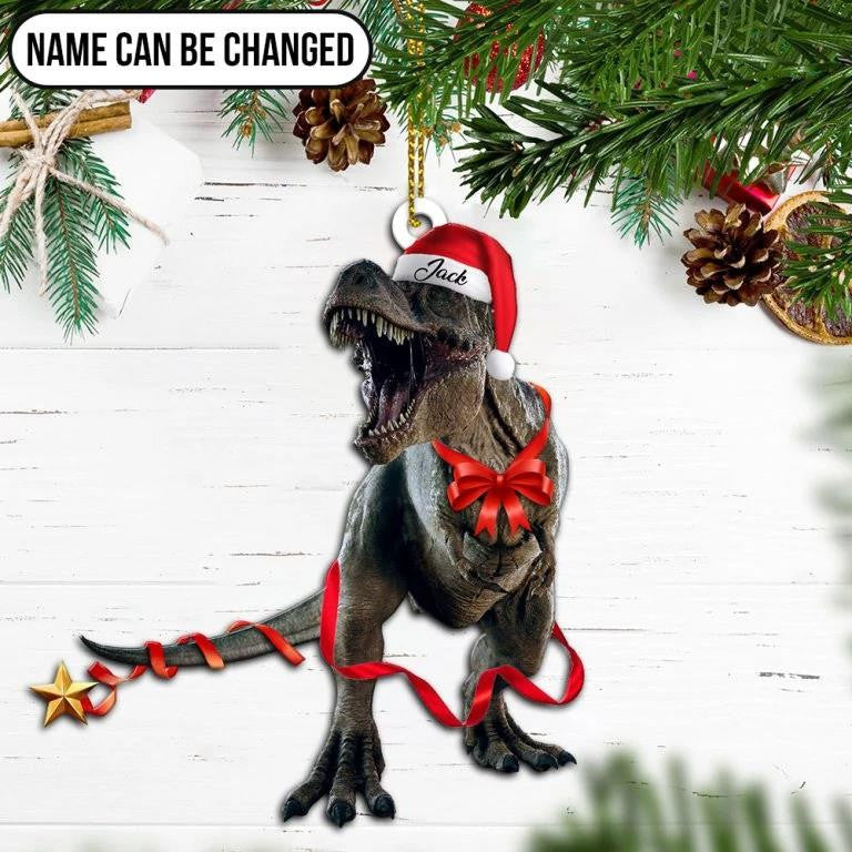 Dinosaur With Ribbon - Personalized Dinosaur Ornament (Printed On Both Sides) 1122